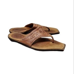 Vintage Charlie Horse Womens Thong Leather Sandals Flats shoes sz 8B